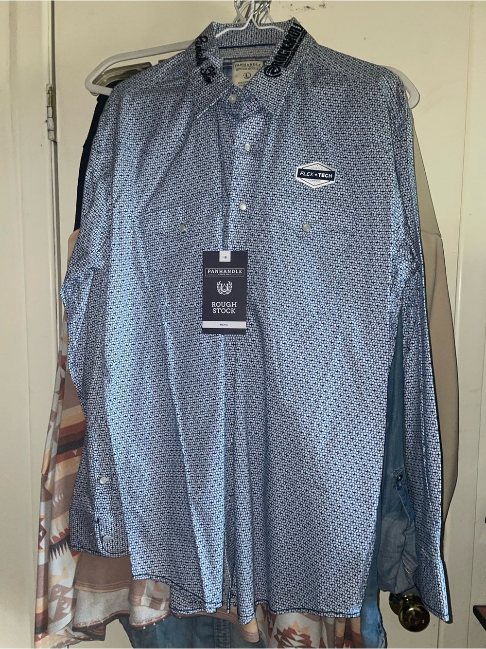 Panhandle large Men’s Light Blue Micro-Print Flex-Tech Button Down long sleeve
